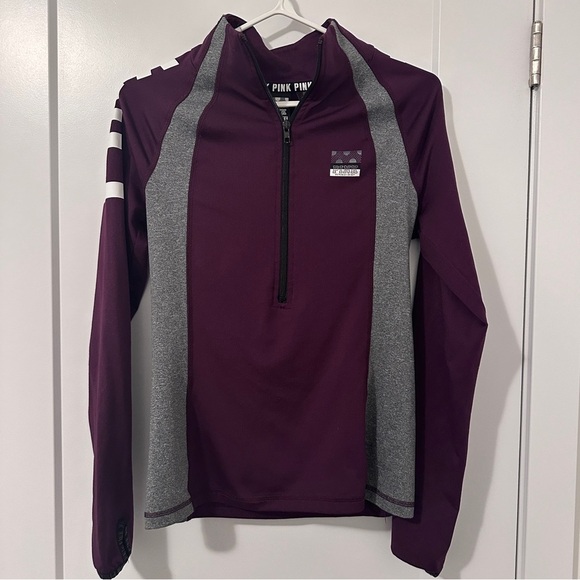 PINK Victoria's Secret Tops - PINK By Victorias Secret Ultimate Half- Zip Pullover Maroon Grey Size XS Women’s